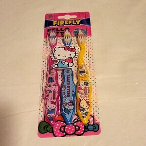 Sanrio Firefly Hello Kitty Toothbrushes Set of 3 Girls Pink Blue Yellow NEW